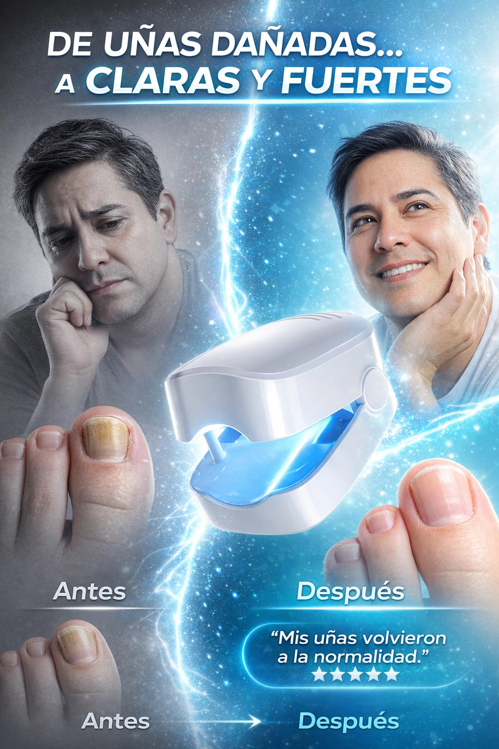 Tratamiento láser avanzado para hongos en uñas de manos y pies, eficaz y seguro contra la onicomicosis, ideal para uso doméstico (blanco).